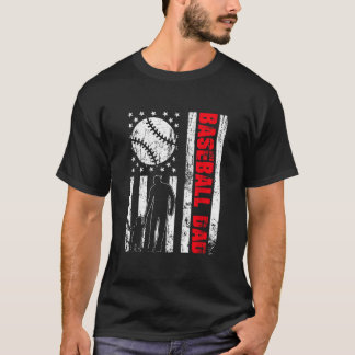 Patriotic Retro USA American Flagga Baseball Pappa T Shirt