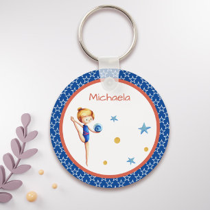 Patriotic Rhythmic Gymnastics Girl med Boll Nyckelring