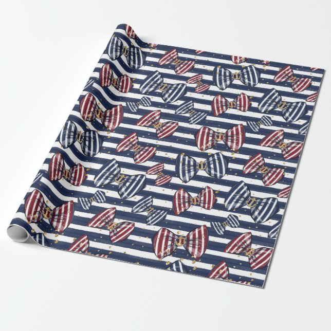 Patriotic Ribbon Rand Mönster Presentpapper (Utrullad)
