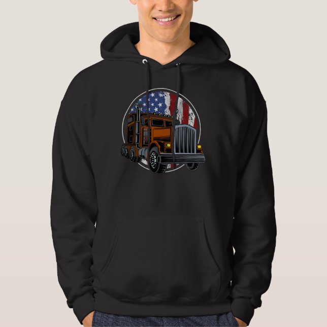 Patriotic Rig – Brown Truck & Flag Hoodie (Framsida)