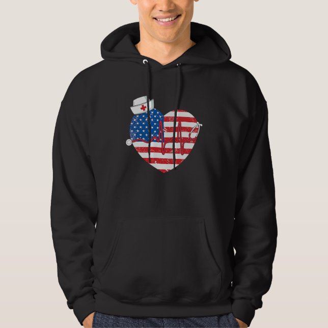 Patriotic RN LPN CNA American Flag July 4th Nurse Hoodie (Framsida)