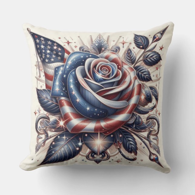 Patriotic Ro och American Flagga Independence day Kudde (Framsida)