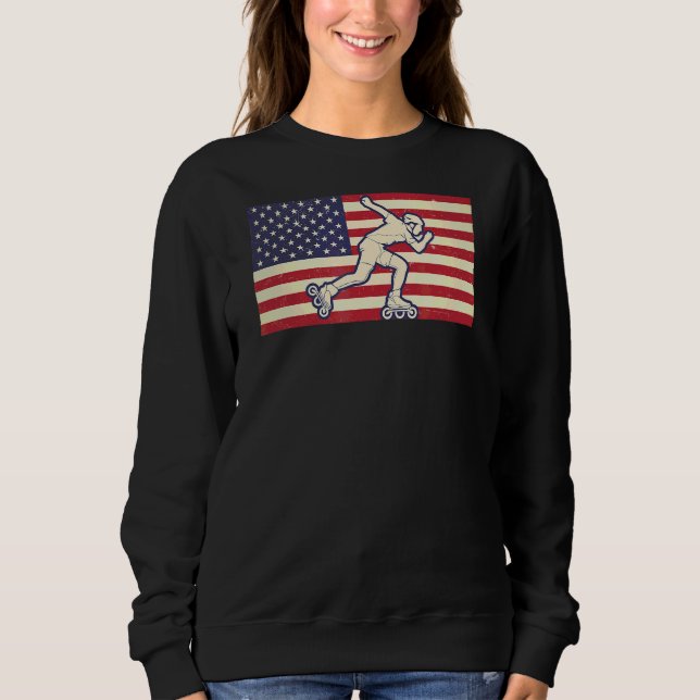 Patriotic Roller Skating 4:e juli amerikanska Flag T Shirt (Framsida)
