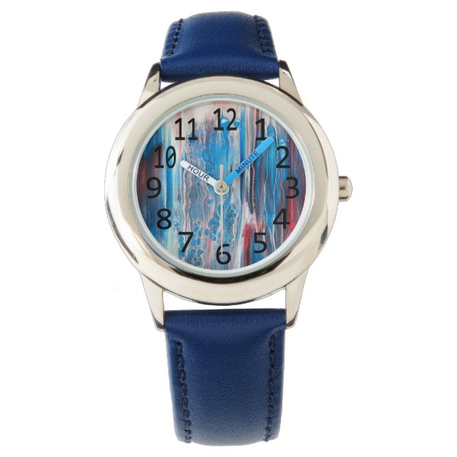 Patriotic Rött vitt blått Abstrakt Painting Watch Armbandsur (Framsida)