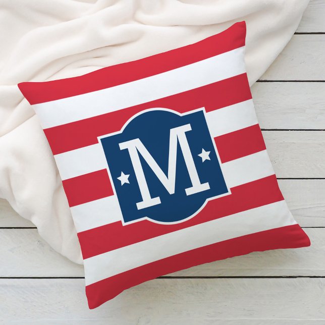 Patriotic Rött vitt blått Anpassningsbar Monogram  Kudde (Skapare uppladdad)