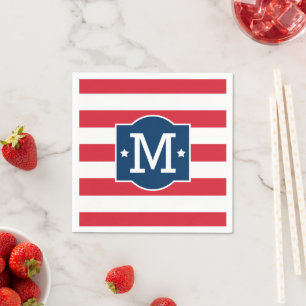 Patriotic Rött vitt blått Anpassningsbar Monogram Pappersservett
