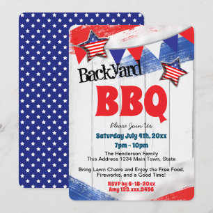 Patriotic Rött vitt blått Backyard BBQ-inbjudan Inbjudningar