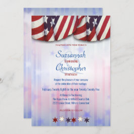 Patriotic Rött vitt blått Bunting Stars Background Inbjudningar