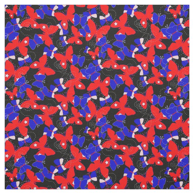 Patriotic Rött vitt blått Butterflies Tyg (Provkarta)