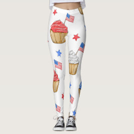 Patriotic Rött vitt blått Cupkaka Flagga Star Work Leggings