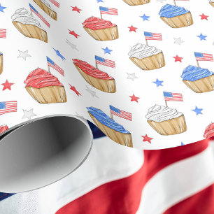Patriotic Rött vitt blått Cuptårta Flagga Stars Presentpapper