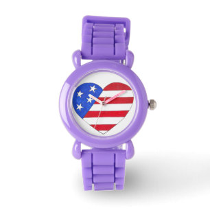Patriotic Rött vitt blått Flagga Heart Kärlek USA Armbandsur