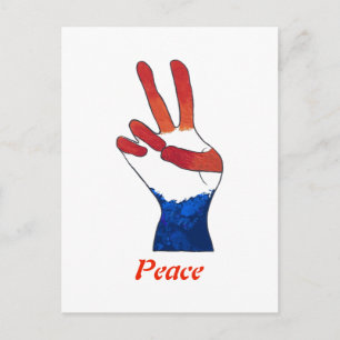 Patriotic Rött vitt blått Fredstecken Hand Postcar Vykort