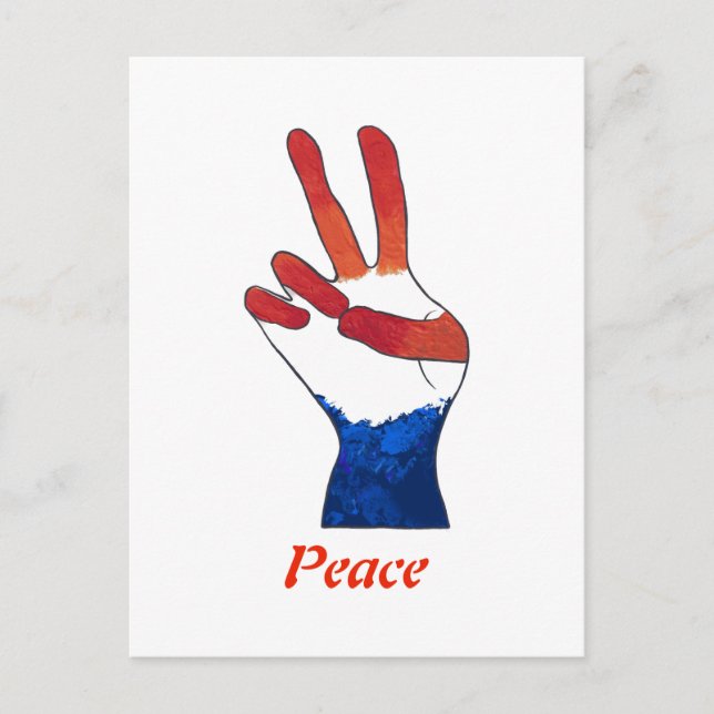 Patriotic Rött vitt blått Fredstecken Hand Postcar Vykort (Framsida)