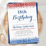 Patriotic Rött vitt blått Glitter Födelsedagsfest Inbjudningar<br><div class="desc">Fira i stil med vårt patriotiska födelsedagsfest inbjudan! Dessa moderna inbjudningar och eleganter har ett rött, vitt och blått färg-system med glitter-accenter för en aning glamor. Det amerikanska temat flagga och militära motiv tillför lite patriotism, medan den giriga utformningen gör dem till perfekter för söta 16, 18 eller till och...</div>