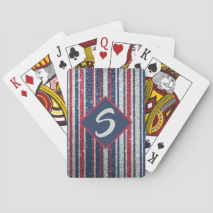 Patriotic Rött vitt blått Glitter Rand Monogram Casinokort