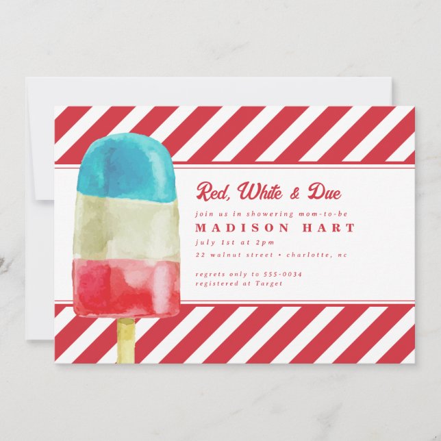 Patriotic Rött vitt blått Popsicle Baby Shower Inbjudningar (Framsida)