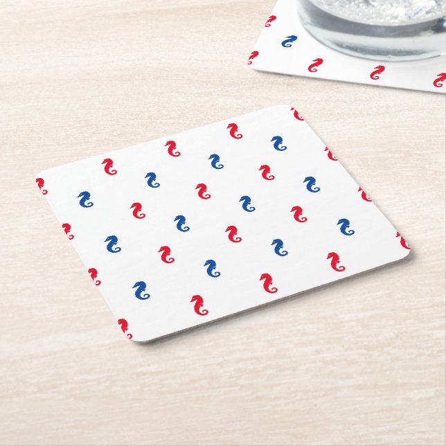 Patriotic rött vitt blått seahorse mönster underlägg papper kvadrat (Vinklad)