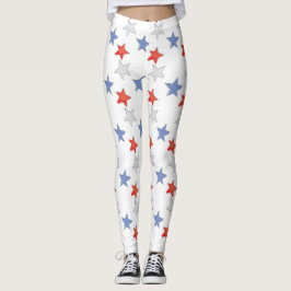 Patriotic Rött vitt blått Stars Leggings