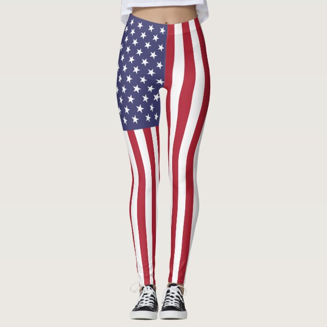 Patriotic Rött vitt blått Stars och stripes Flagga Leggings (Framsida)