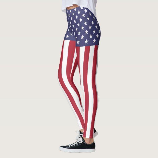 Patriotic Rött vitt blått Stars och stripes Flagga Leggings (Vänster)