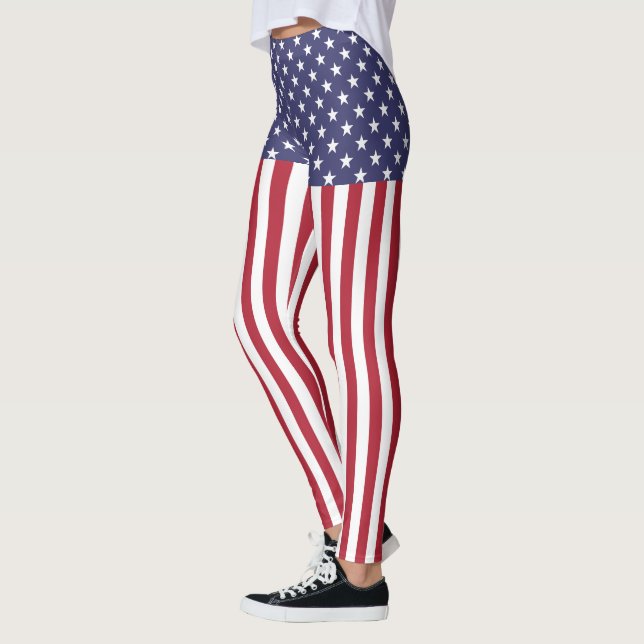 Patriotic Rött vitt blått Stars och stripes Flagga Leggings (Vänster)