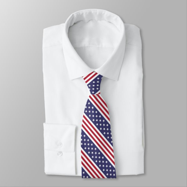 Patriotic Rött vitt blått Stars och stripes Flagga Slips (Bunden)