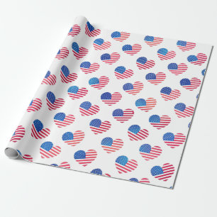 Patriotic Rött vitt blått Stars Rand Heart Flaggor Presentpapper