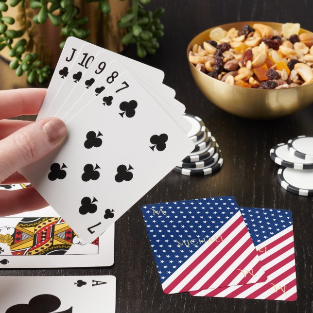 Patriotic Rött vitt blått Stars Rand Monogrammed Casinokort (På plats)