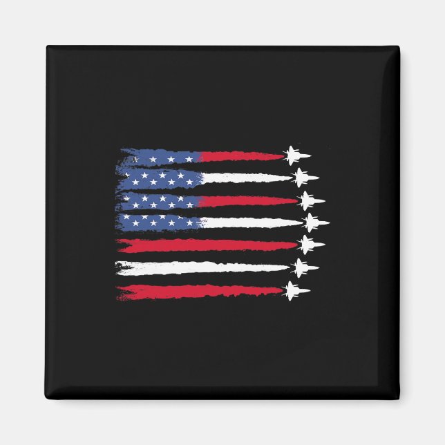 Patriotic Rött vitt blått USA flagga Fighter Jet 4 Magnet (Framsidan)