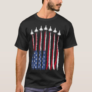 Patriotic Rött vitt blått USA flagga Fighter Jet 4 T Shirt