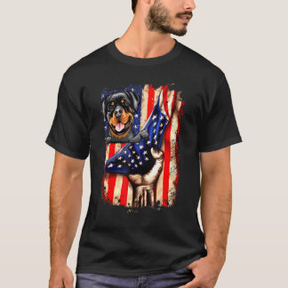 Patriotic Rottweiler American Flagga Hund T Shirt