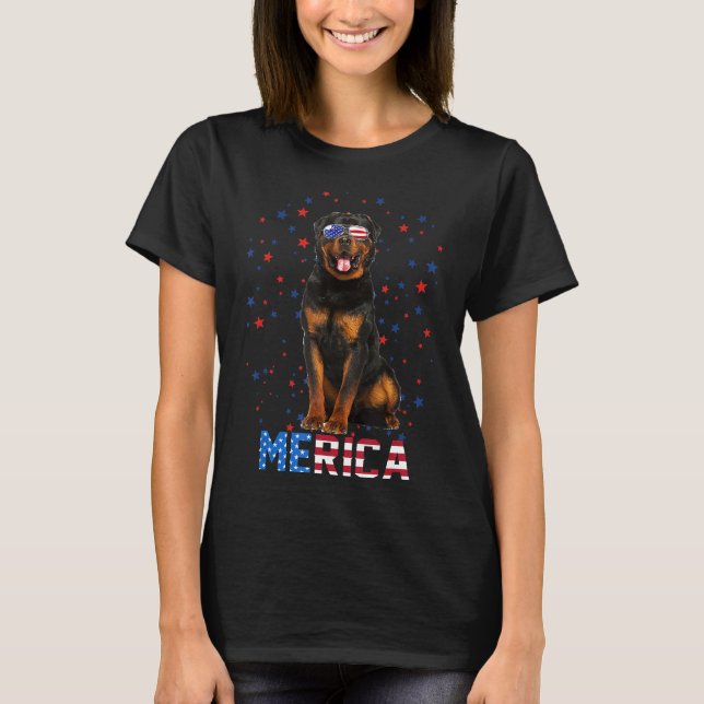 Patriotic Rottweiler Merica 4 juli Shirt Usa Fla T (Framsida)