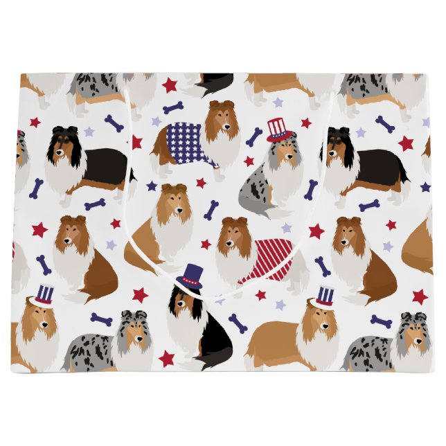 Patriotic Rough Collie Mönster Large Gift Bag (Framsidan)