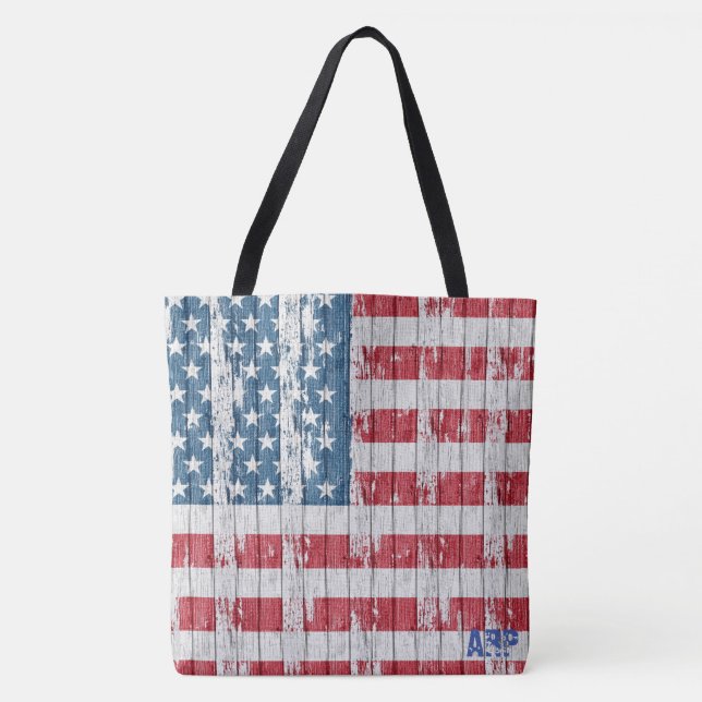 *~* Patriotic Rustic Barnwood USA flagga Tygkasse (Framsida)