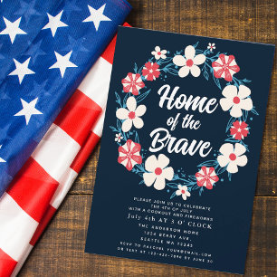 Patriotic Rustic Blommigt 4:e juli Cookout Inbjudningar