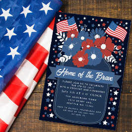 Patriotic Rustic Blommigt 4:e juli Cookout Inbjudningar