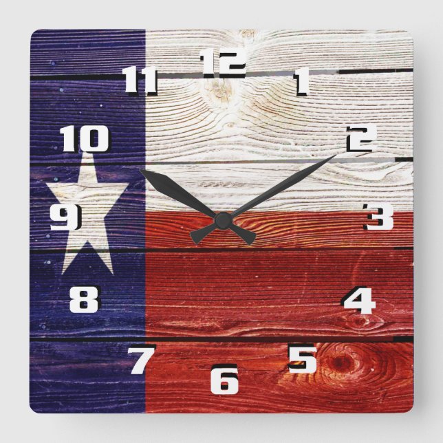 Patriotic Rustic Texas Flagga on wood struktur Fyrkantig Klocka (Framsida)