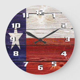 Patriotic Rustic Texas Flagga on wood struktur Stor Klocka