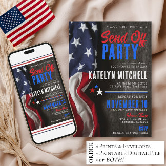 Patriotic Rustic US Flag Military Send-Off Party Inbjudningar