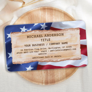 Patriotic Rustic Wood American Flagga Visitkort