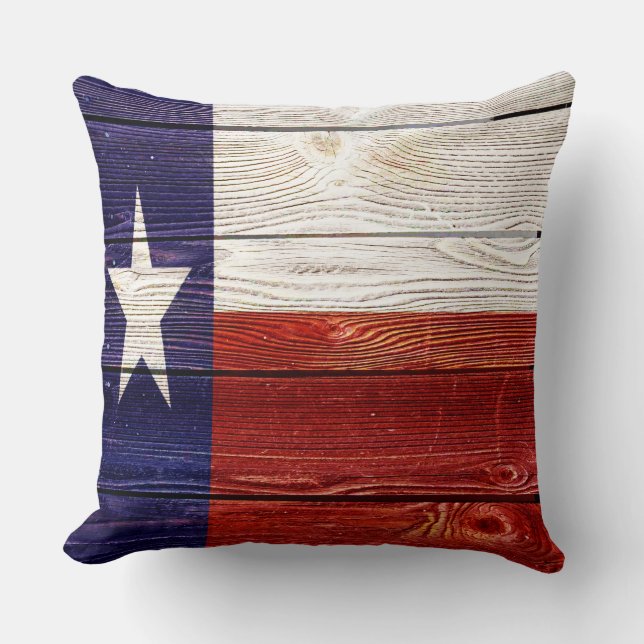 Patriotic Rustic Wood Texas Flagga Kudde (Framsida)