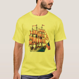 Patriotic Sailing Frakt with American Flagga Sails T Shirt