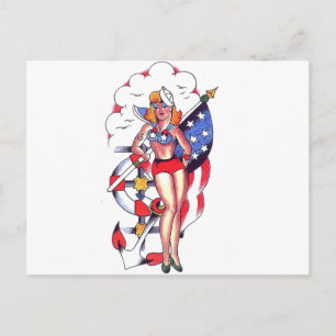 Patriotic Sailor Girl Tattoo Art Vykort
