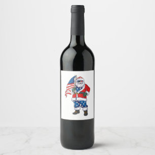 Patriotic Santa American jul 4:e juli San Vinflaska Etikett