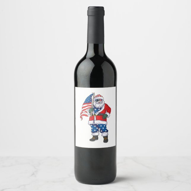 Patriotic Santa American jul 4:e juli San Vinflaska Etikett (Framsida)