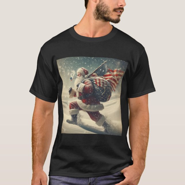 Patriotic Santa Basic Mörk T-Shirt (Framsida)