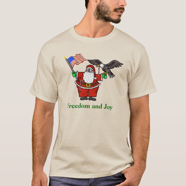 Patriotic Santa Flagga & Eagle jul T-Shirt (Framsida)