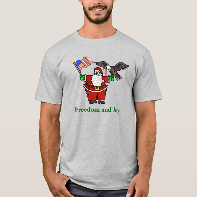 Patriotic Santa Flagga & Eagle jul T-Shirt (Framsida)