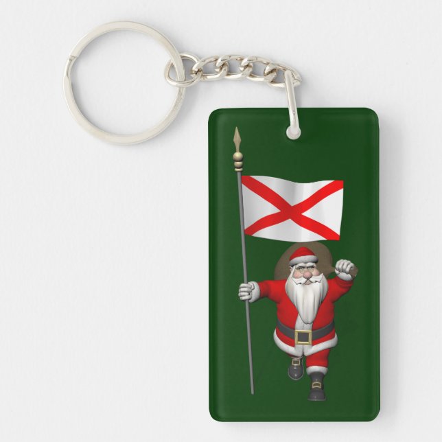 Patriotic Santa with Ensign of Alabama Nyckelring (Framsidan)